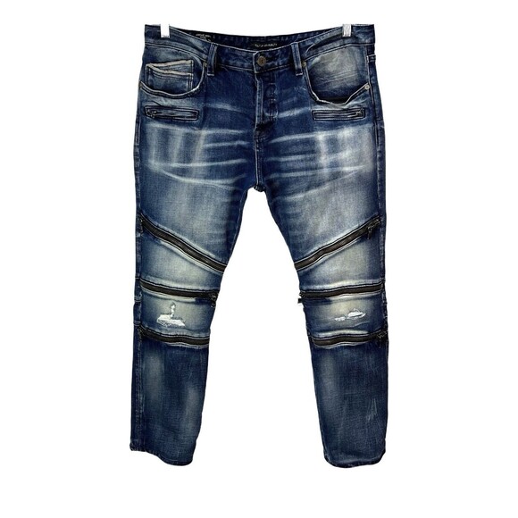 Cult of Individuality Greaser Moto Distressed Straight Jeans 36x31 Button Fly - Picture 1 of 15